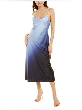 NWOT Cami NYC Shallon Ombre Blue Silk Slip Midi Dress with pearl straps